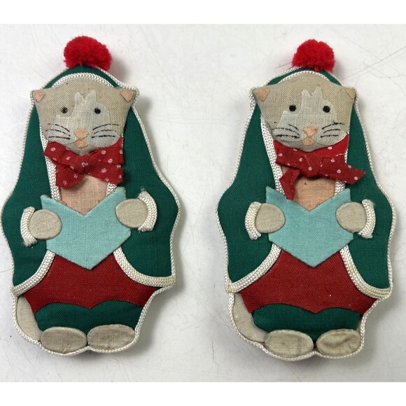 Unbranded Other - Vintage Set of 2 Fabric Christmas Magnets Kitty's